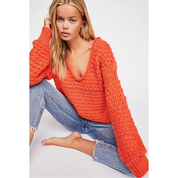 Free People Sweaters - Free People Crashing Waves Pullover Sweater Orange Medium